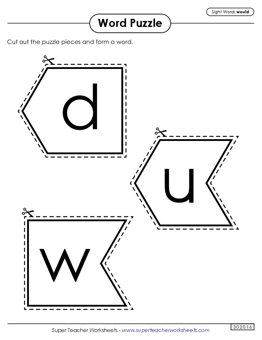 Word Puzzle: Would Sight Words Individual Worksheet