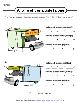 Volume of Composite Figures: RV (Basic) Worksheet