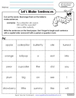 Let\'s Make Sentences Picture Book Very Hungry Caterpillar Worksheet