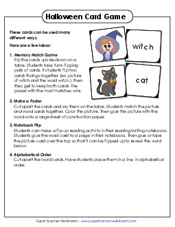 Halloween Word-Picture Card Sort  Worksheet