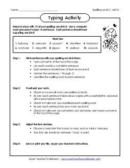 Typing Sentences (C-25)  Spelling C Worksheet