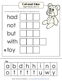 Cut-and-Glue (Unit 13) Sight Words Worksheet