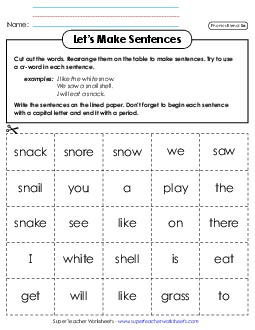 Let\'s Make Sentences (Sn-)  Phonics Blends Worksheet