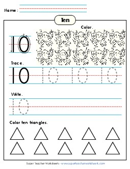 Number 10: Trace, Print, Color Counting Worksheet