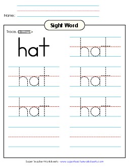 Trace the Word: Hat Sight Words Individual Worksheet