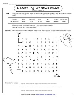 Word-Maze Puzzle: Weather Words A Maze Ing Worksheet