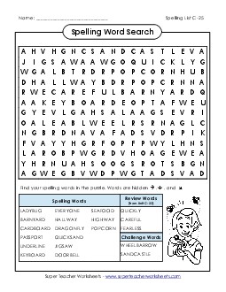 Word Search (C-25) Spelling C Worksheet