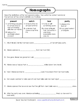 Homographs: Fill in the Blanks 2 Worksheet