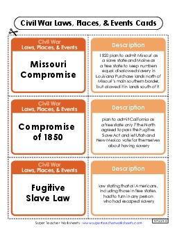 Civil War Laws, Places, and Events Worksheet