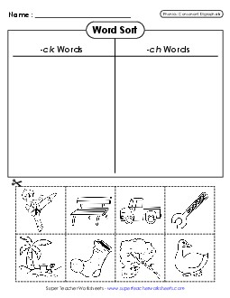 Cut-and-Glue Word Sort Phonics Digraphs Worksheet