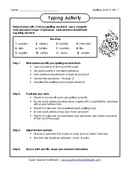 Typing Activity (D-11) Spelling D Worksheet