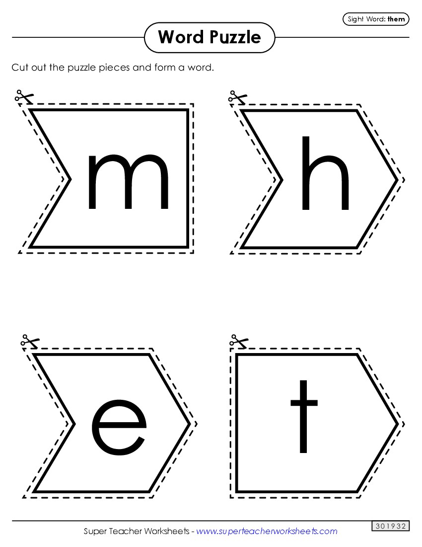 Word Puzzle: Them Sight Words Individual Worksheet