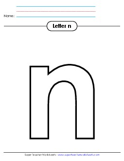 Outline - Lowercase n Alphabet Worksheet