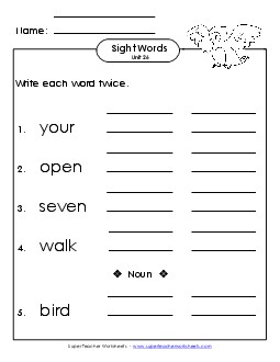 Write Twice (Unit 26) Sight Words Worksheet