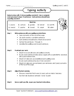 Typing Sentences (C-20)  Spelling C Worksheet