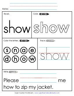 Worksheet 1: Show Sight Words Individual Worksheet