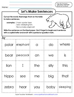 Let\'s Make Sentences Picture Book Polar Bear Worksheet