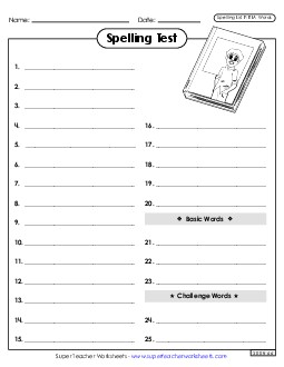 Spelling Test (ELA) Spelling F Worksheet