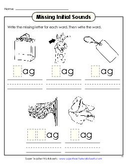 Missing Initial Sounds (-ag) Word Families Worksheet