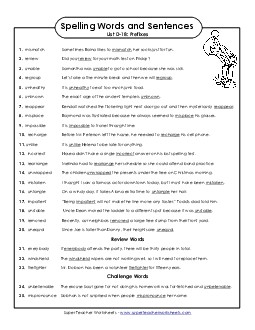 Spelling Test Sentences (D-18) Spelling D Worksheet