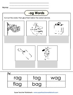 Cut and Glue (-ag) Word Families Worksheet