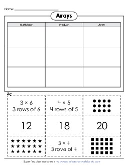 Cut-and-Glue Array Table  Multiplication Worksheet