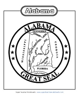 Alabama State Seal (Black & White) States Individual Worksheet