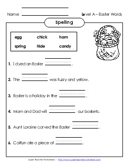 Complete the Sentences (A-Easter) Spelling A Worksheet