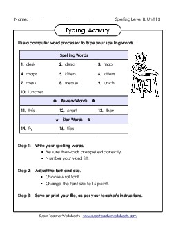 Typing Activity (B-13) Spelling B Worksheet