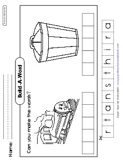 Build-a-Word #2: Train and Trash Phonics Blends Worksheet