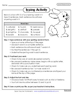 Typing Sentences (Easter)  Spelling F Worksheet