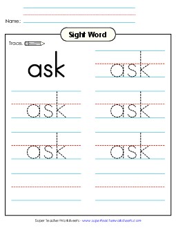 Trace the Word: Ask Sight Words Individual Worksheet