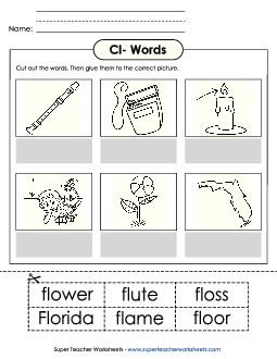 Cut and Glue (Fl- Words) Phonics Blends Worksheet