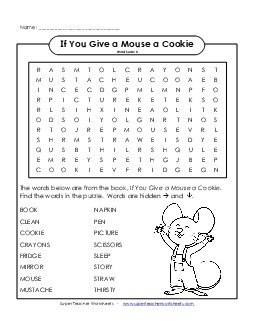 Word Search: Mouse Cookie Picture Book Give A Mouse A Cookie Worksheet