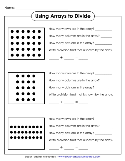 Using Arrays to Divide Division Worksheet