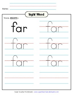 Trace the Word: Far Sight Words Individual Worksheet