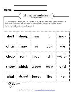 Let\'s Build Sentences (A-25) Spelling A Worksheet