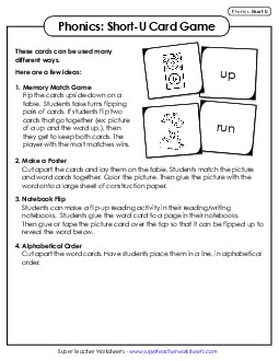 Picture-Word Match Game (Short U) Phonics Long Short U Worksheet