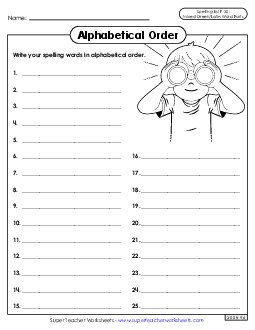 Alphabetical Order: Whole List (F-30) Spelling F Worksheet