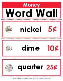 Word Wall: Coins & Bills Counting Money Worksheet