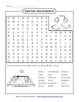 Word Search Puzzle - Summer (Intermediate) Wordsearch Worksheet