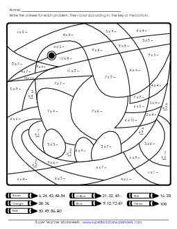 Multiplication Mystery Picture: Bird Worksheet