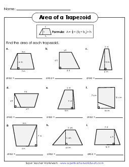 Areas of Trapezoids Practice (Basic) Worksheet