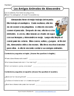 Los Amigos Animales de Alessandra Spanish Worksheet