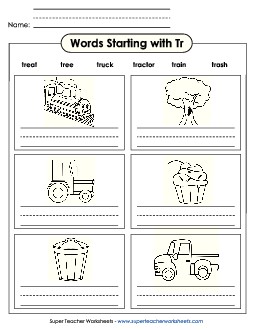 Writing Words that Start with TR Phonics Blends Worksheet