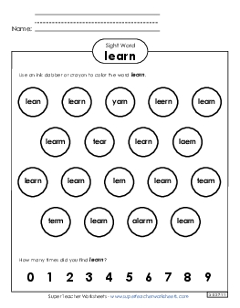 Dab or Color: Learn Free Sight Words Individual Worksheet