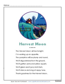 Harvest Moon Poems Worksheet