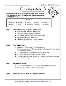 Typing Sentences (C-Simple Machines Words)  Spelling C Worksheet