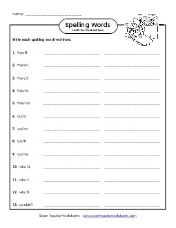 Write Twice (D-26) Spelling D Worksheet