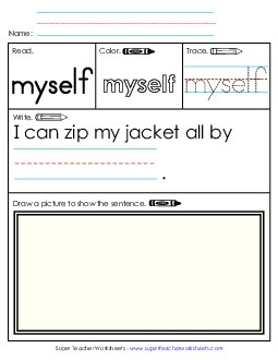 Worksheet 3: Myself Free Sight Words Individual Worksheet